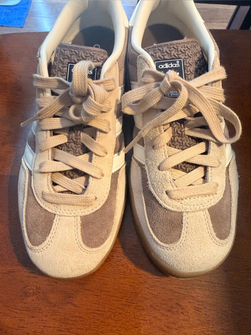 Tan/brown/cream Adidas Gazelles